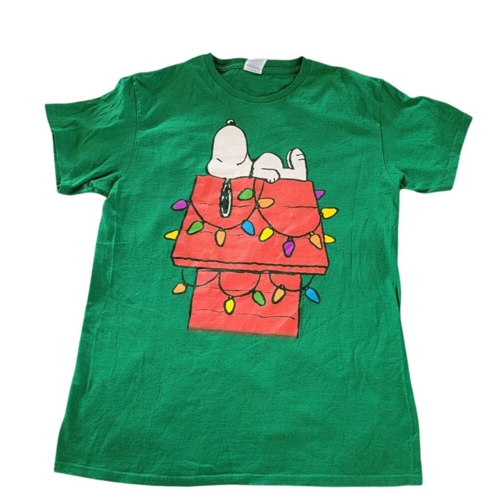 Snoopy Christmas Lights Green T-Shirt Delta Pro Weight M
